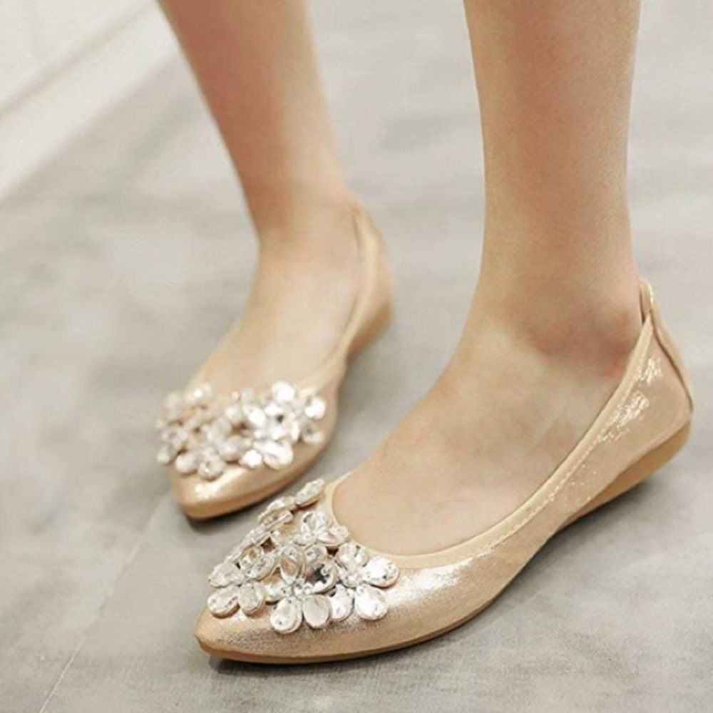 Gold rhinestone ballerina shoes
